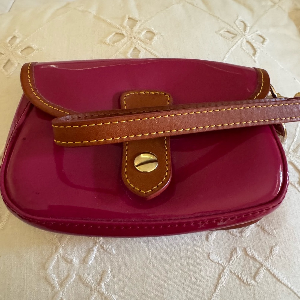 Dooney & Bourke Red and Brown Leather Wristlet with Gold Accents